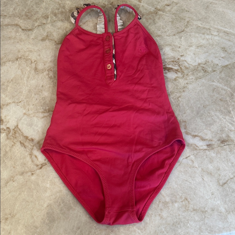 Burberry Red Swimsuit with Check Trim